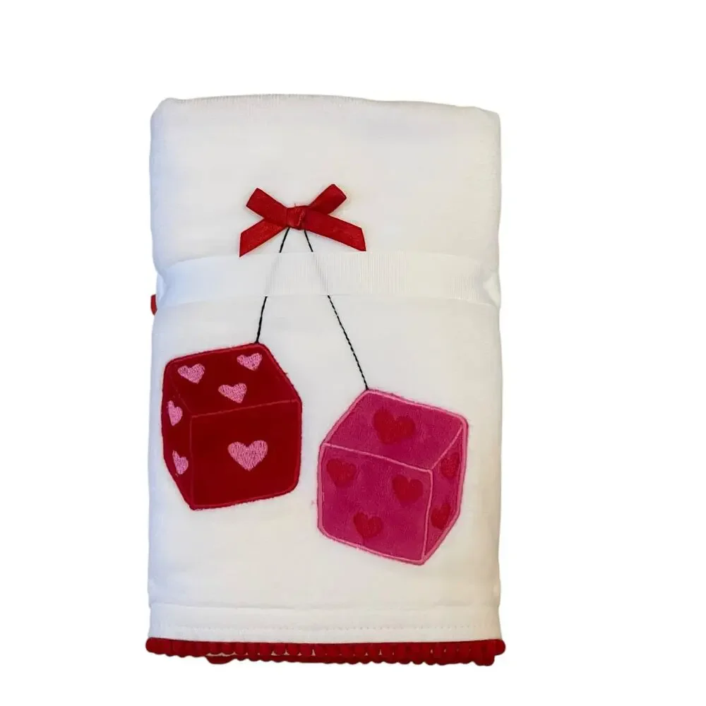 Kassadecor Heart Dice Valentine Cotton Hand Towels 18x28 Set of 2 Pink Red NEW